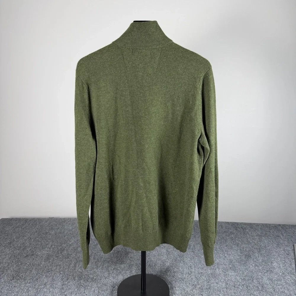 Banana Republic Mens Tall L Green 100% Merino Wool Quarter Zip Button Sweater